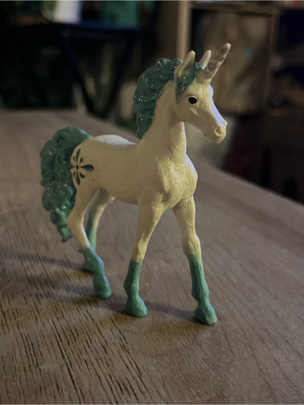 Ceramic White Unicorn Figurine with Mint Green Accents